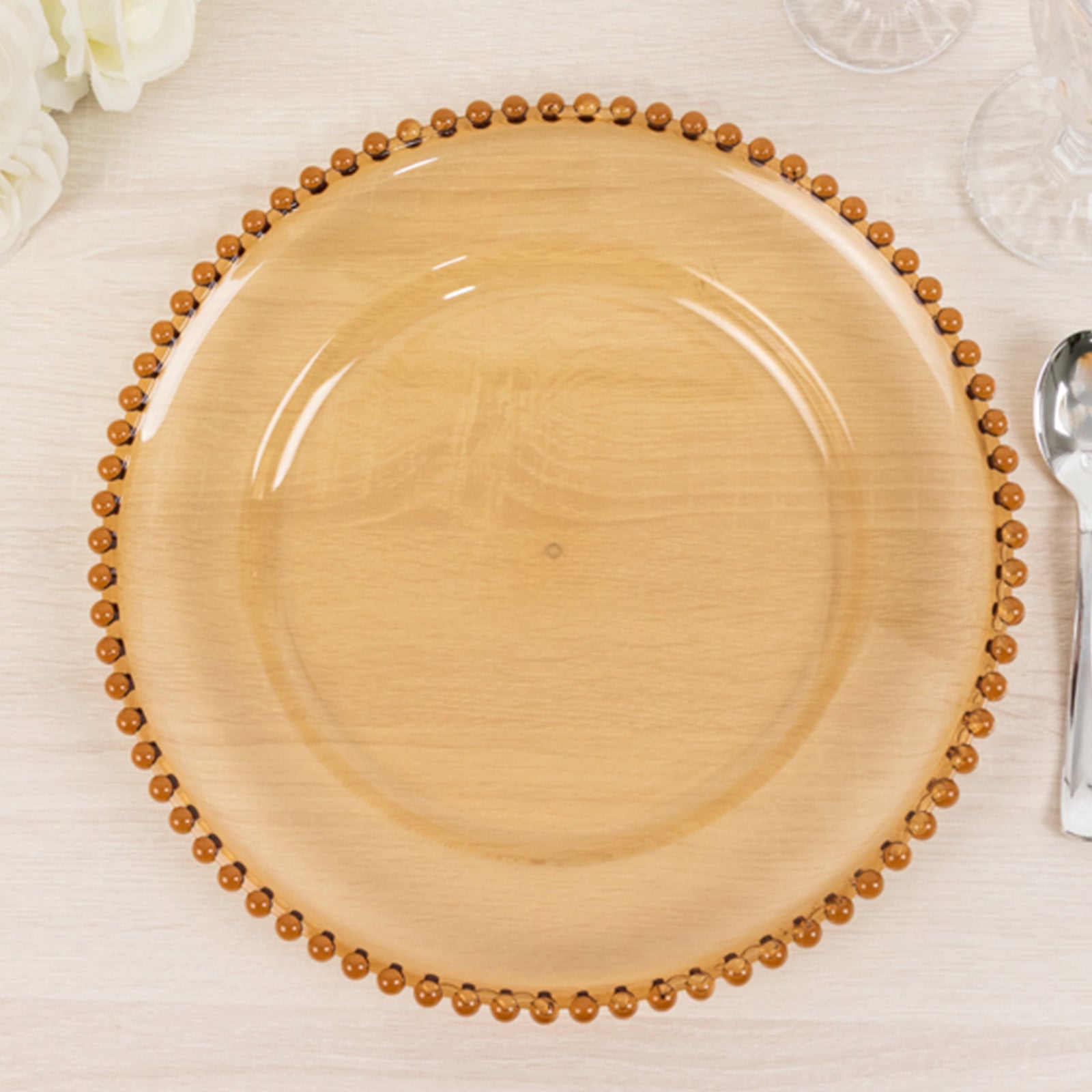 6 - Pack Acrylic Round Charger Plates 13" in Amber Gold with Beaded Rim, Decorative Dinner Party Charger Tableware - Bell Racket Store