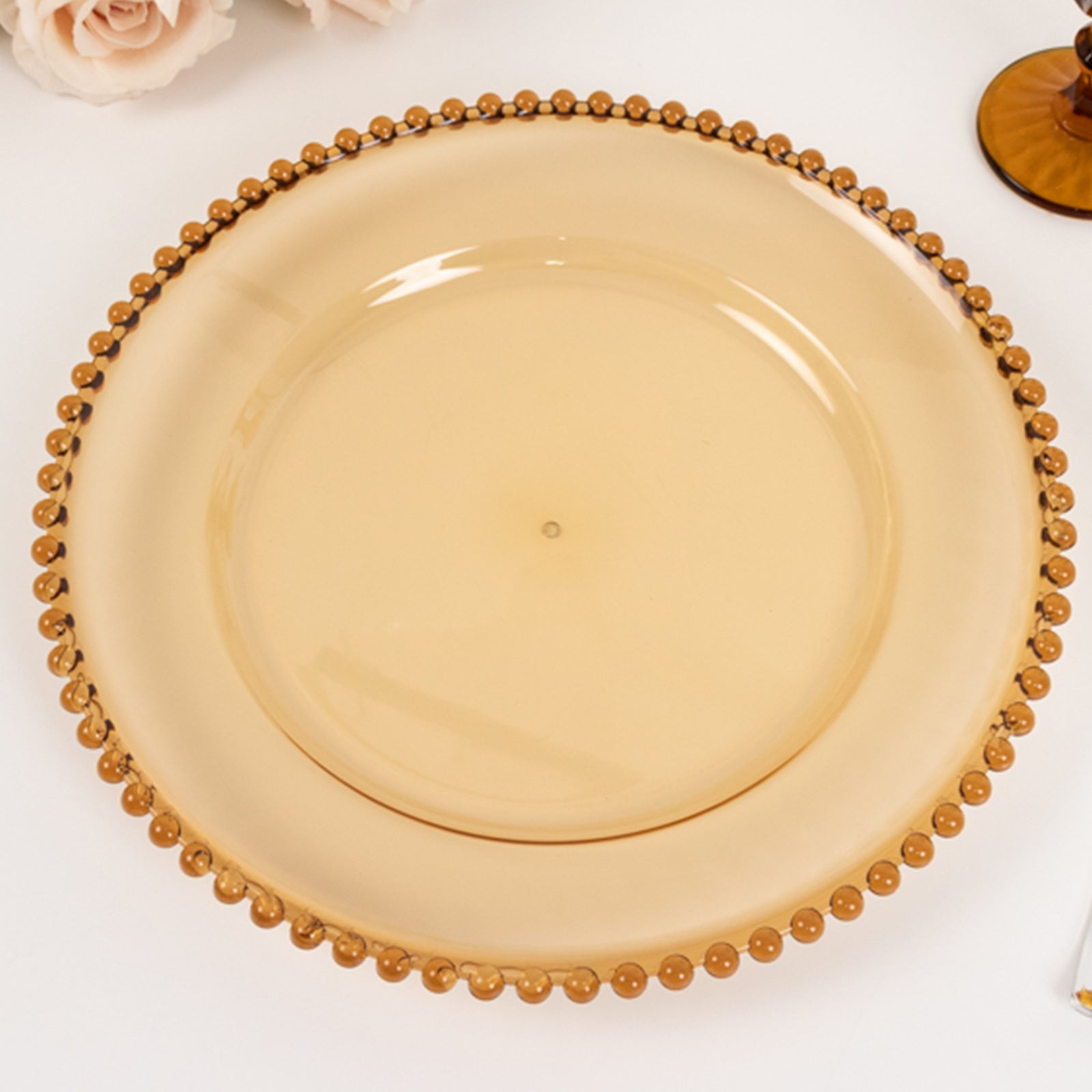 6 - Pack Acrylic Round Charger Plates 13" in Amber Gold with Beaded Rim, Decorative Dinner Party Charger Tableware - Bell Racket Store