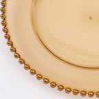 6 - Pack Acrylic Round Charger Plates 13" in Amber Gold with Beaded Rim, Decorative Dinner Party Charger Tableware - Bell Racket Store