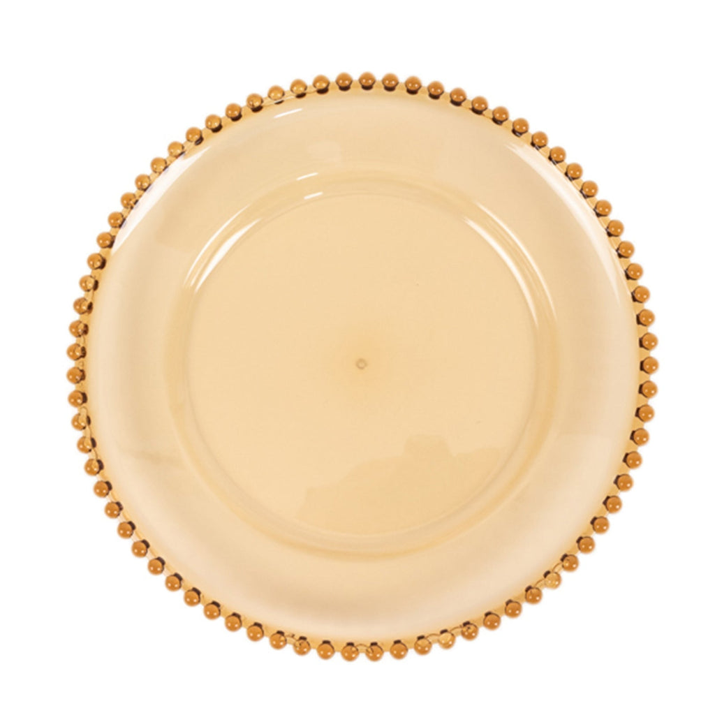 6 - Pack Acrylic Round Charger Plates 13" in Amber Gold with Beaded Rim, Decorative Dinner Party Charger Tableware - Bell Racket Store