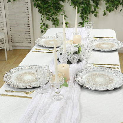 6 - Pack Acrylic Round Charger Plates 13" in Antique White Floral Embossed with Scalloped Rim, Plastic Decorative Charger Tableware - Bell Racket Store