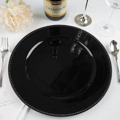 6 - Pack Acrylic Round Charger Plates 13" in Black with Beaded Rim, Dinner Charger Event Tabletop Decor - NestOCart