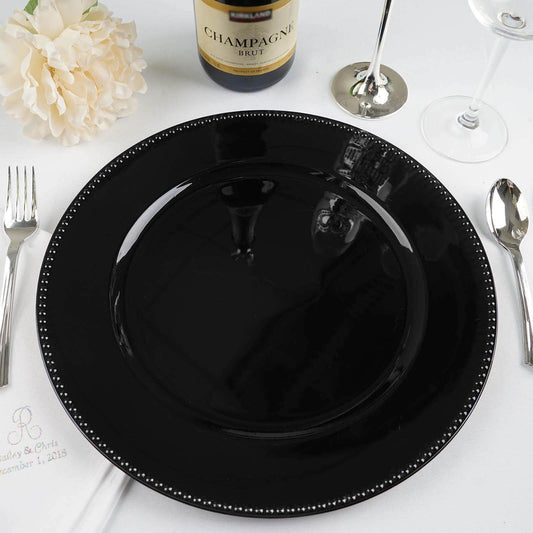 6 - Pack Acrylic Round Charger Plates 13" in Black with Beaded Rim, Dinner Charger Event Tabletop Decor - NestOCart