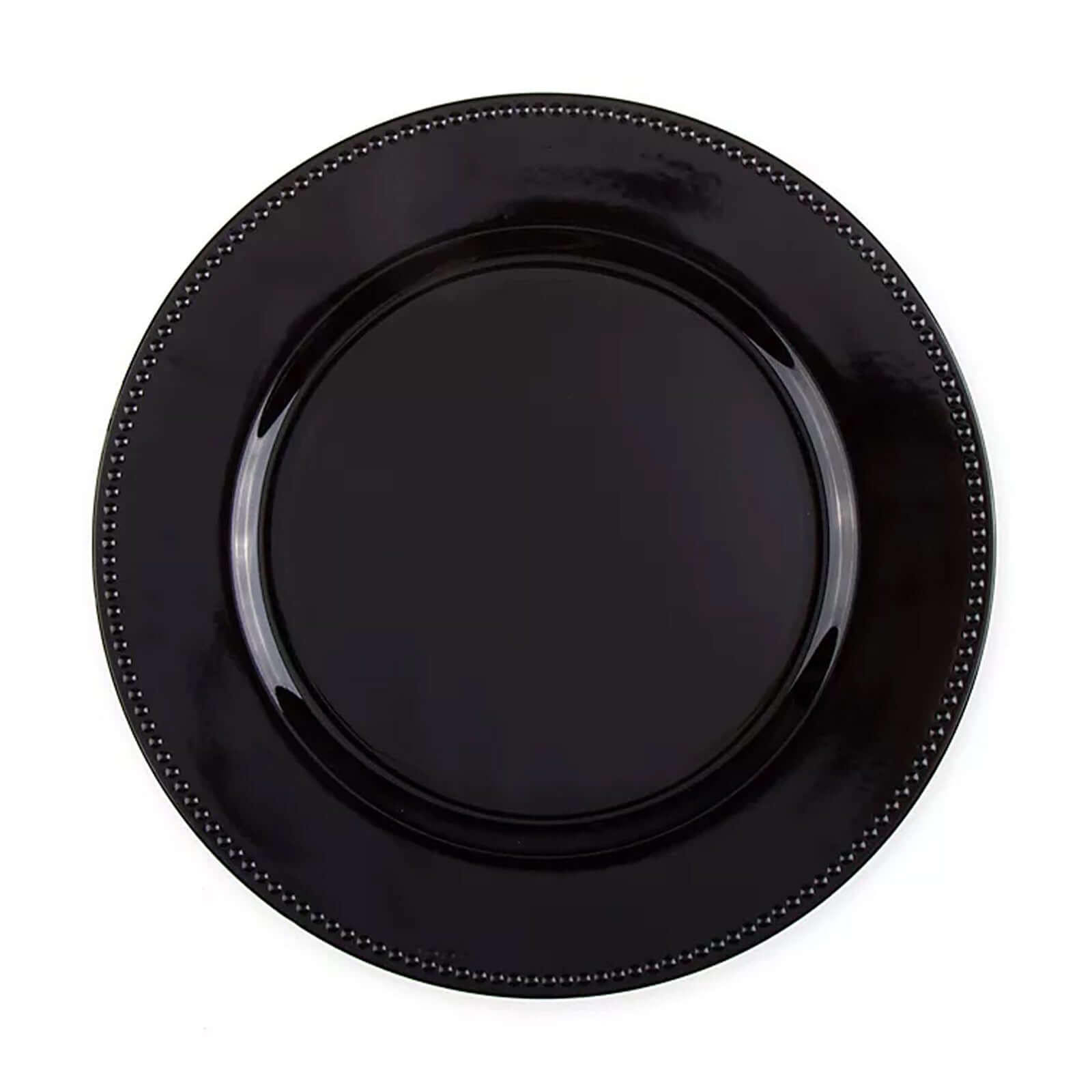 6 - Pack Acrylic Round Charger Plates 13" in Black with Beaded Rim, Dinner Charger Event Tabletop Decor - NestOCart