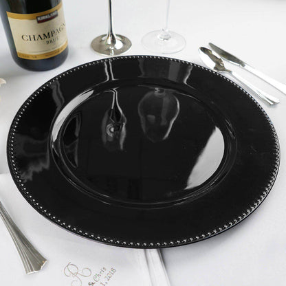 6 - Pack Acrylic Round Charger Plates 13" in Black with Beaded Rim, Dinner Charger Event Tabletop Decor - NestOCart