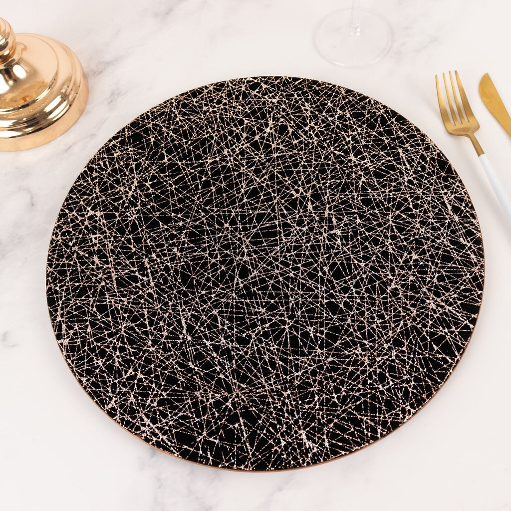 6 - Pack Acrylic Round Charger Plates 13" in Black with Gold Glitter Abstract Lines Pattern, Decorative Dinner Party Charger Tableware - Bell Racket Store