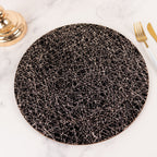 6 - Pack Acrylic Round Charger Plates 13" in Black with Gold Glitter Abstract Lines Pattern, Decorative Dinner Party Charger Tableware - Bell Racket Store