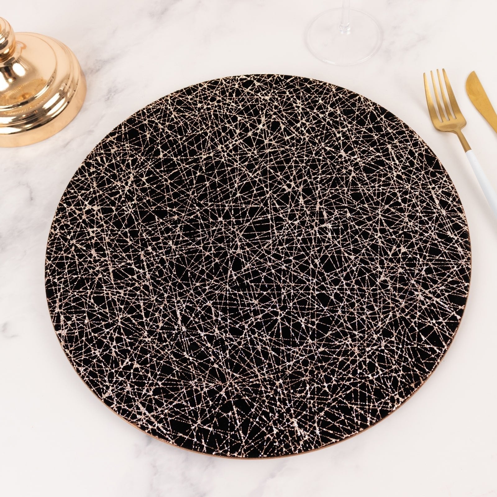 6 - Pack Acrylic Round Charger Plates 13" in Black with Gold Glitter Abstract Lines Pattern, Decorative Dinner Party Charger Tableware - Bell Racket Store