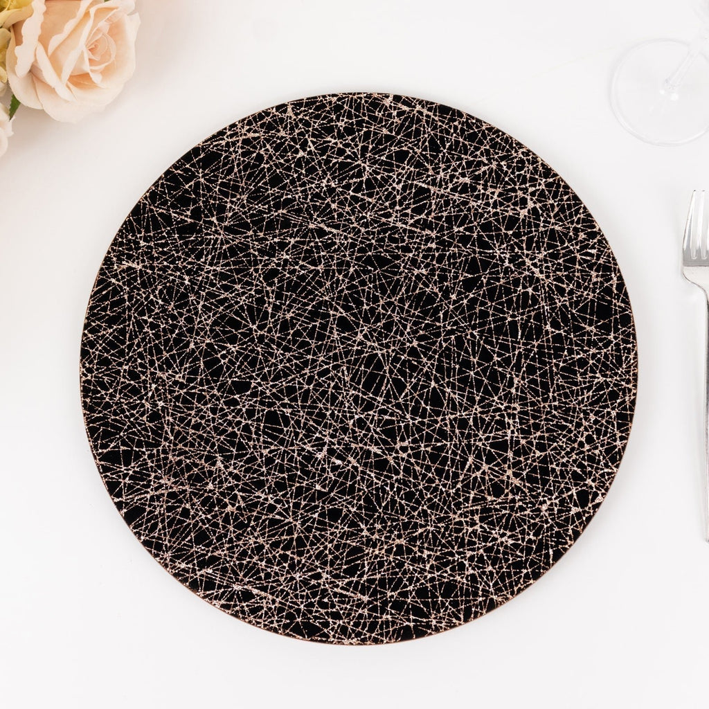 6 - Pack Acrylic Round Charger Plates 13" in Black with Gold Glitter Abstract Lines Pattern, Decorative Dinner Party Charger Tableware - Bell Racket Store