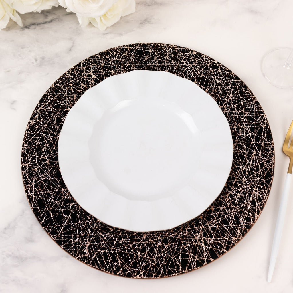 6 - Pack Acrylic Round Charger Plates 13" in Black with Gold Glitter Abstract Lines Pattern, Decorative Dinner Party Charger Tableware - Bell Racket Store
