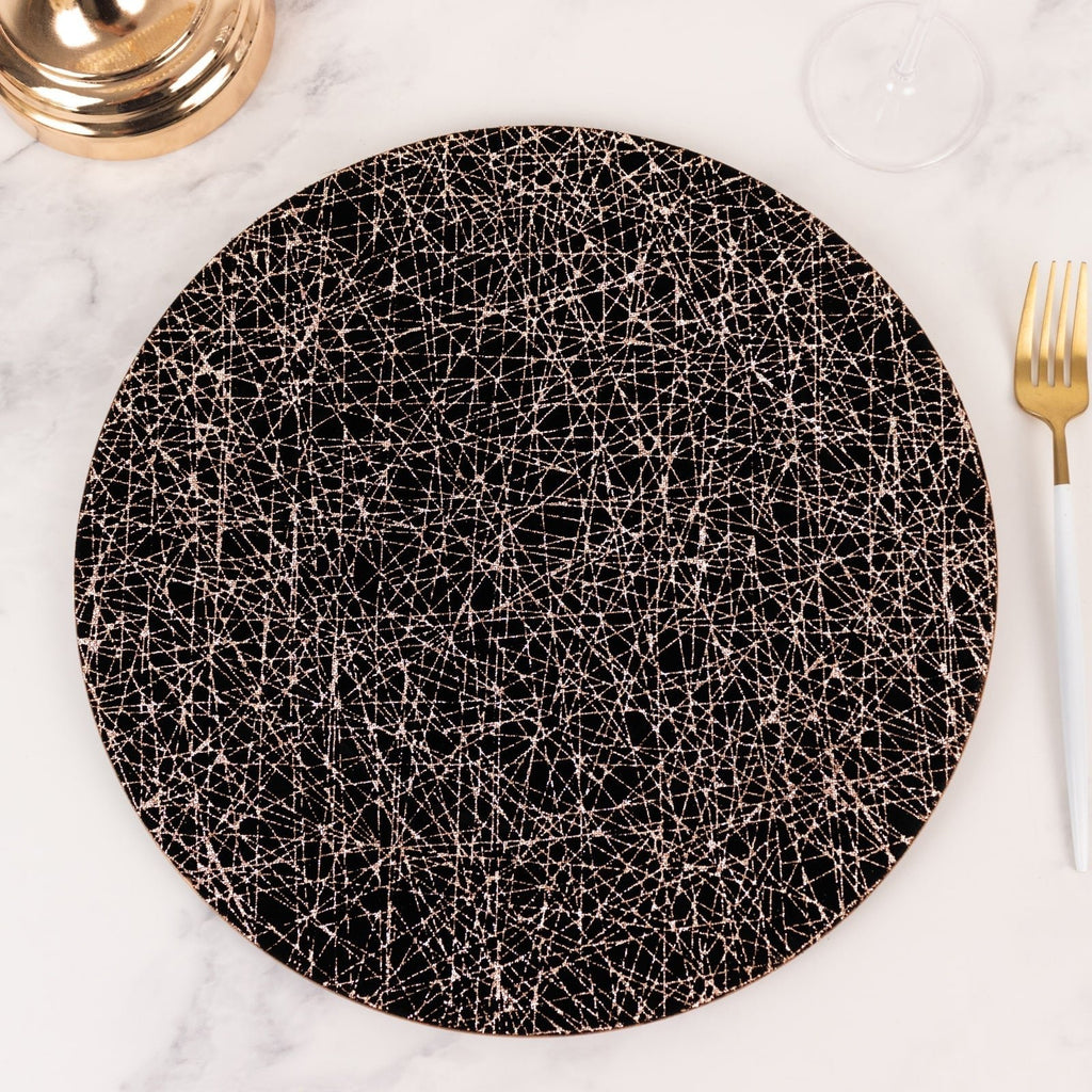 6 - Pack Acrylic Round Charger Plates 13" in Black with Gold Glitter Abstract Lines Pattern, Decorative Dinner Party Charger Tableware - Bell Racket Store