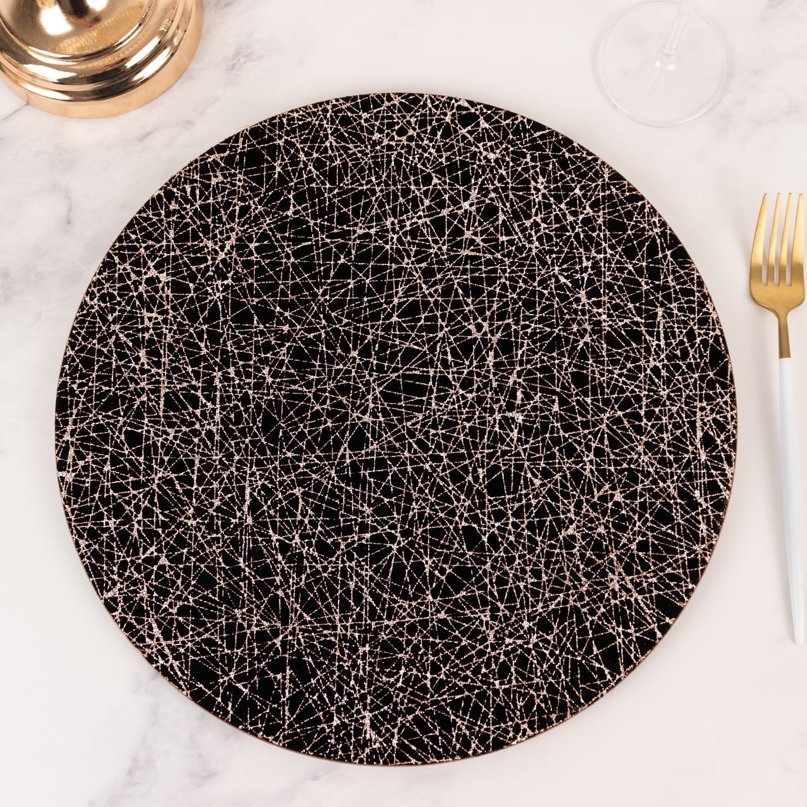 6 - Pack Acrylic Round Charger Plates 13" in Black with Gold Glitter Abstract Lines Pattern, Decorative Dinner Party Charger Tableware - Bell Racket Store