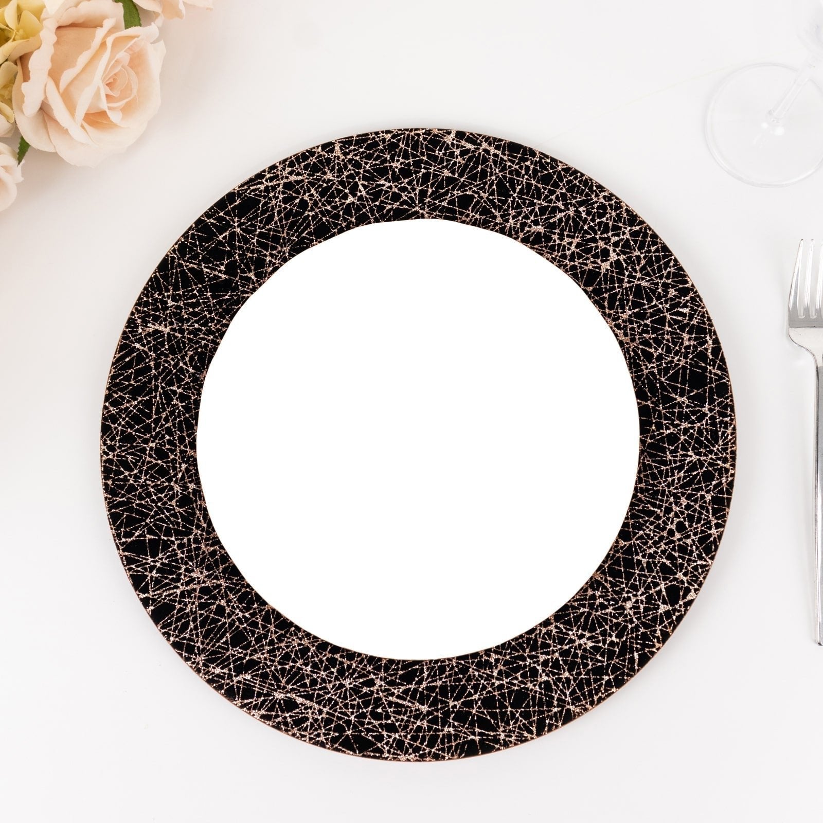 6 - Pack Acrylic Round Charger Plates 13" in Black with Gold Glitter Abstract Lines Pattern, Decorative Dinner Party Charger Tableware - Bell Racket Store