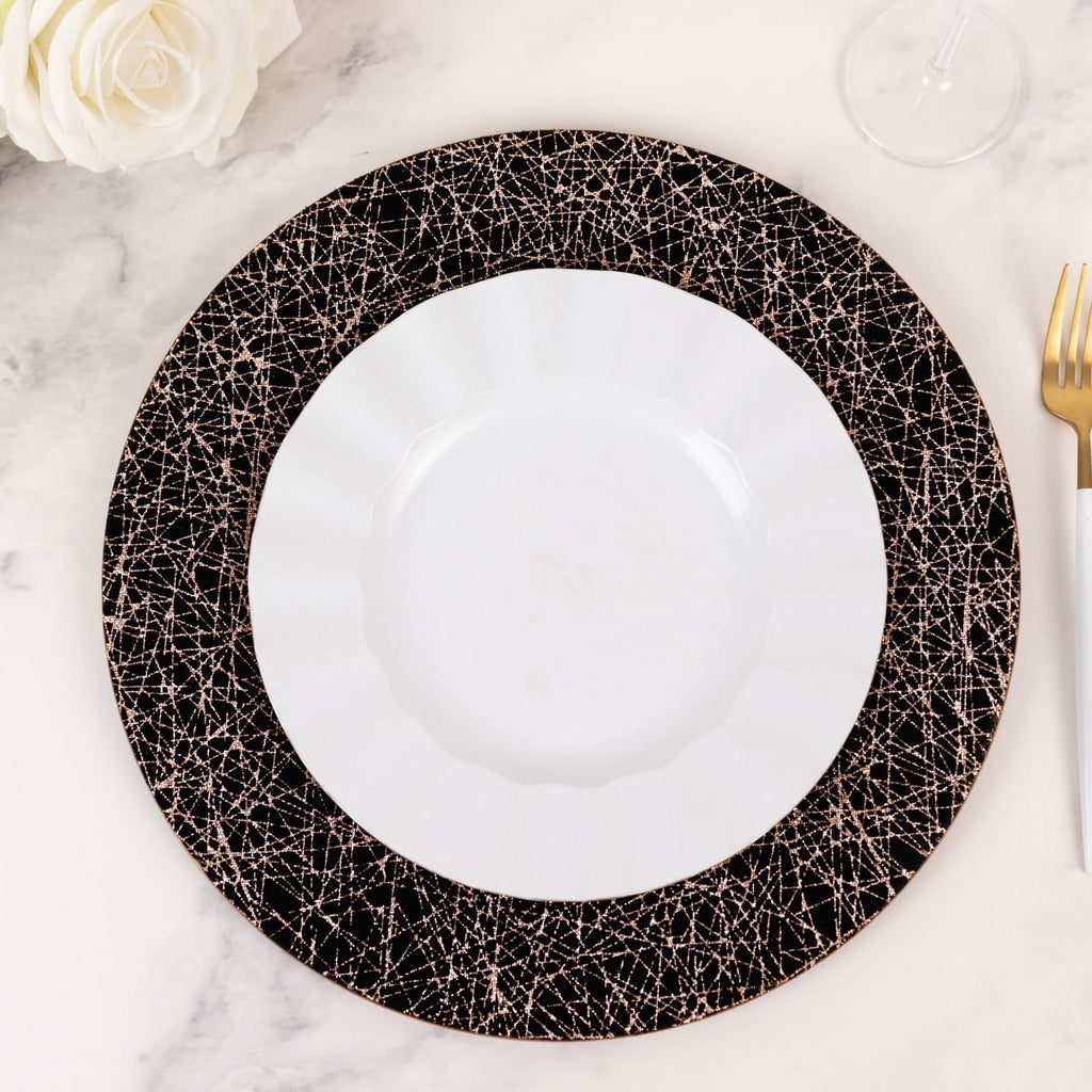 6 - Pack Acrylic Round Charger Plates 13" in Black with Gold Glitter Abstract Lines Pattern, Decorative Dinner Party Charger Tableware - Bell Racket Store