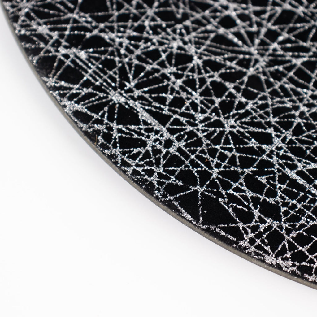 6 - Pack Acrylic Round Charger Plates 13" in Black with Silver Glitter Abstract Lines Pattern, Decorative Dinner Party Charger Tableware - Bell Racket Store