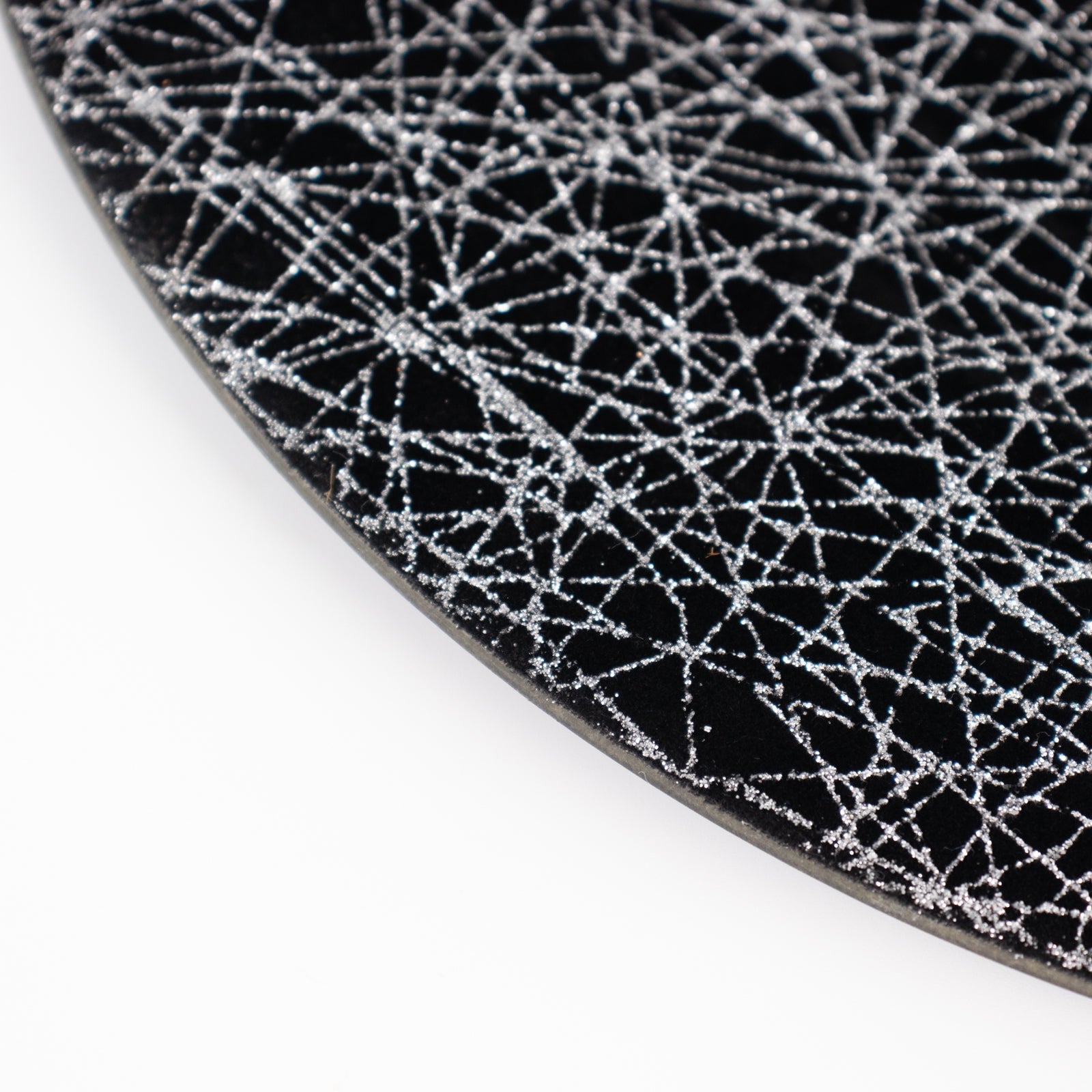 6 - Pack Acrylic Round Charger Plates 13" in Black with Silver Glitter Abstract Lines Pattern, Decorative Dinner Party Charger Tableware - Bell Racket Store