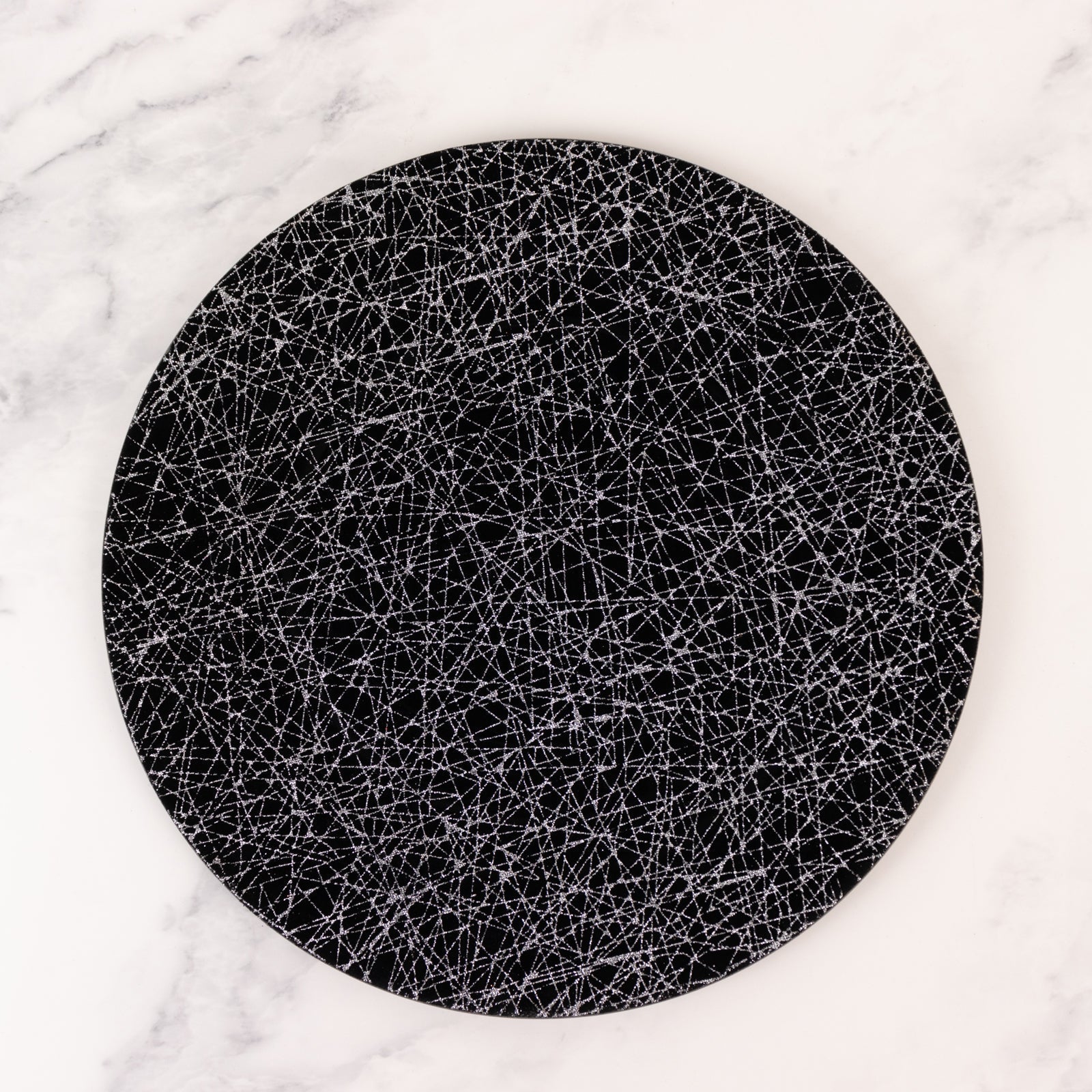 6 - Pack Acrylic Round Charger Plates 13" in Black with Silver Glitter Abstract Lines Pattern, Decorative Dinner Party Charger Tableware - Bell Racket Store