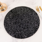6 - Pack Acrylic Round Charger Plates 13" in Black with Silver Glitter Abstract Lines Pattern, Decorative Dinner Party Charger Tableware - Bell Racket Store