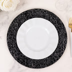 6 - Pack Acrylic Round Charger Plates 13" in Black with Silver Glitter Abstract Lines Pattern, Decorative Dinner Party Charger Tableware - Bell Racket Store