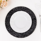 6 - Pack Acrylic Round Charger Plates 13" in Black with Silver Glitter Abstract Lines Pattern, Decorative Dinner Party Charger Tableware - Bell Racket Store