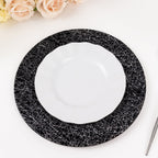 6 - Pack Acrylic Round Charger Plates 13" in Black with Silver Glitter Abstract Lines Pattern, Decorative Dinner Party Charger Tableware - Bell Racket Store