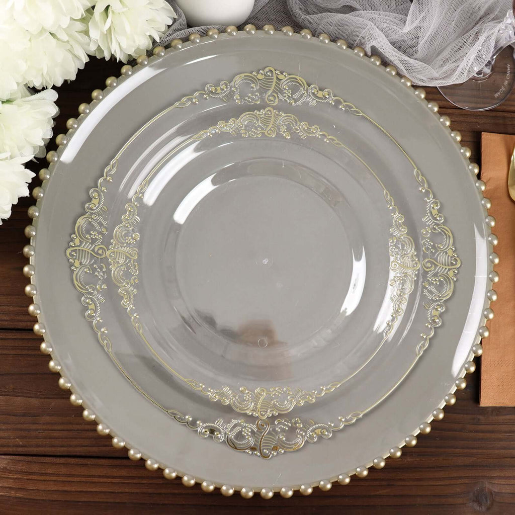 6 - Pack Acrylic Round Charger Plates 13" in Charcoal Gray with Gold Beaded Rim, Decorative Dinner Party Charger Tableware - Bell Racket Store