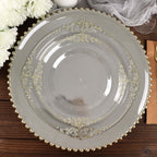 6 - Pack Acrylic Round Charger Plates 13" in Charcoal Gray with Gold Beaded Rim, Decorative Dinner Party Charger Tableware - Bell Racket Store