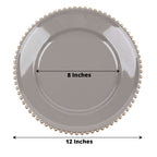6 - Pack Acrylic Round Charger Plates 13" in Charcoal Gray with Gold Beaded Rim, Decorative Dinner Party Charger Tableware - Bell Racket Store