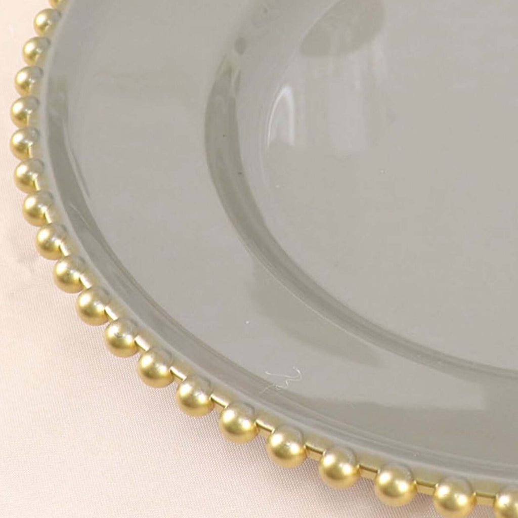 6 - Pack Acrylic Round Charger Plates 13" in Charcoal Gray with Gold Beaded Rim, Decorative Dinner Party Charger Tableware - Bell Racket Store