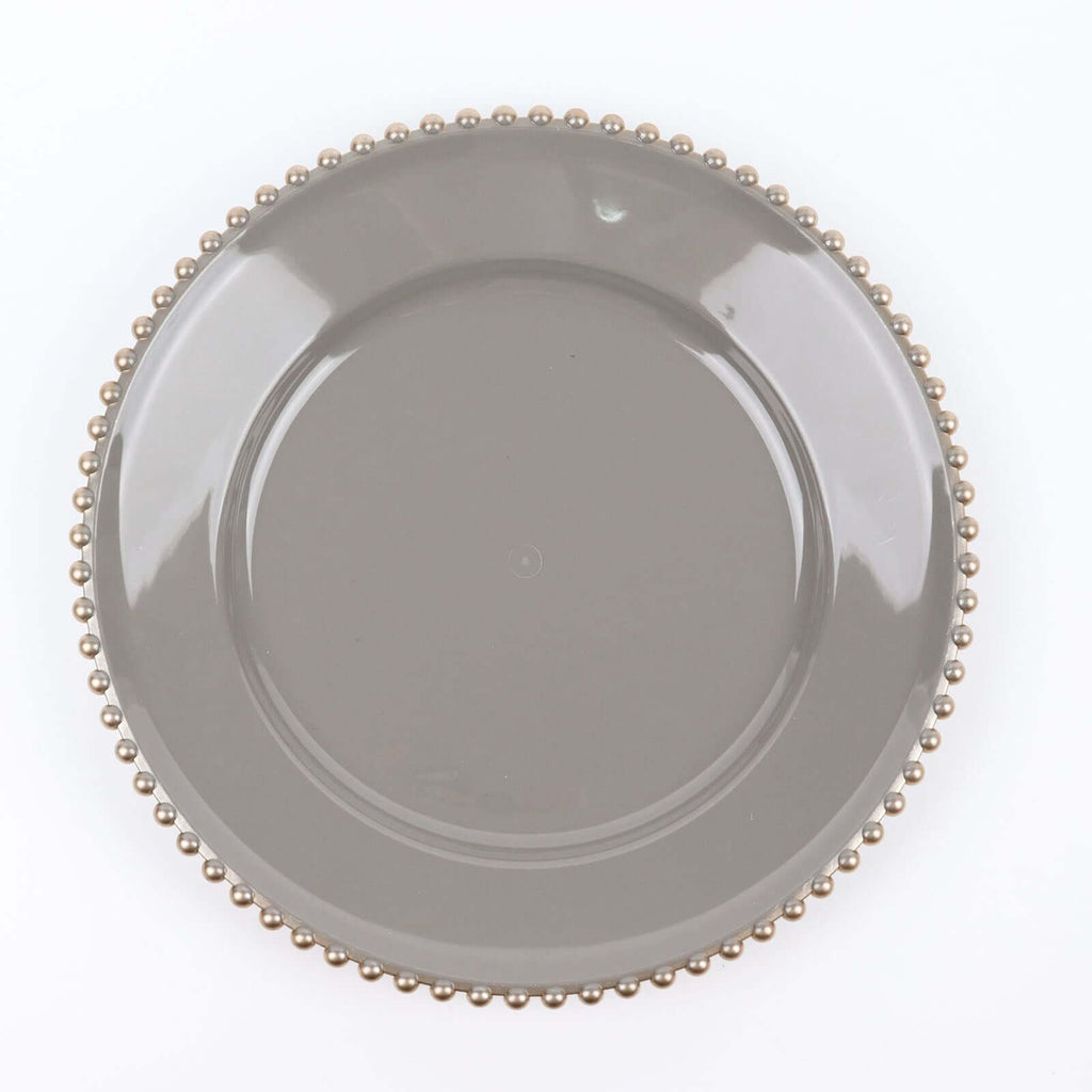 6 - Pack Acrylic Round Charger Plates 13" in Charcoal Gray with Gold Beaded Rim, Decorative Dinner Party Charger Tableware - Bell Racket Store