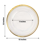 6 - Pack Acrylic Round Charger Plates 13" in Clear with Gold Beaded Rim, Dinner Charger Event Tabletop Decor - Bell Racket Store