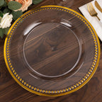 6 - Pack Acrylic Round Charger Plates 13" in Clear with Gold Beaded Rim, Dinner Charger Event Tabletop Decor - Bell Racket Store
