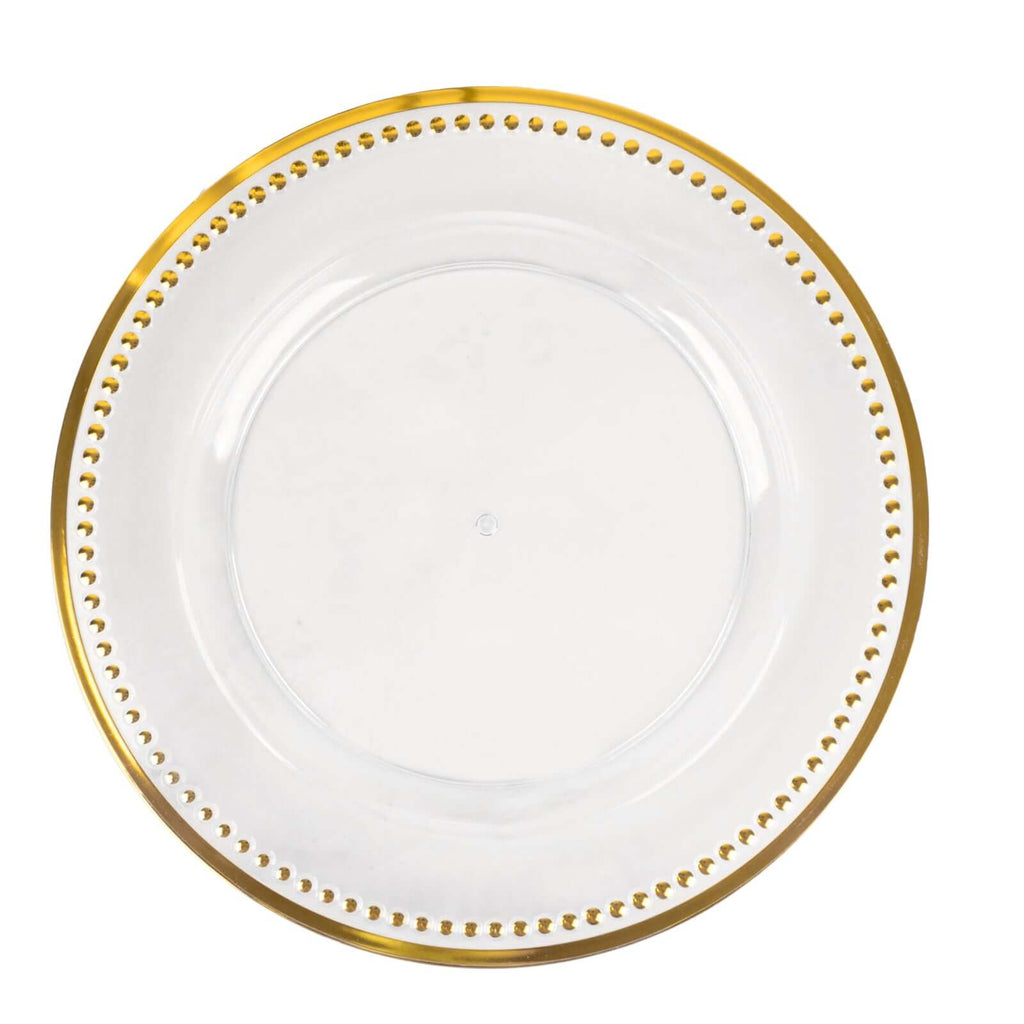 6 - Pack Acrylic Round Charger Plates 13" in Clear with Gold Beaded Rim, Dinner Charger Event Tabletop Decor - Bell Racket Store