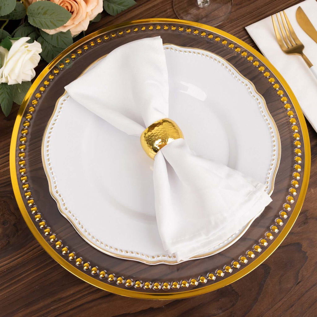 6 - Pack Acrylic Round Charger Plates 13" in Clear with Gold Beaded Rim, Dinner Charger Event Tabletop Decor - Bell Racket Store