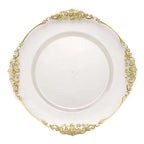 6 - Pack Acrylic Round Charger Plates 13" in Clear with Gold Embossed Baroque Rim, Antique Decorative Dinner Party Charger Tableware - Bell Racket Store