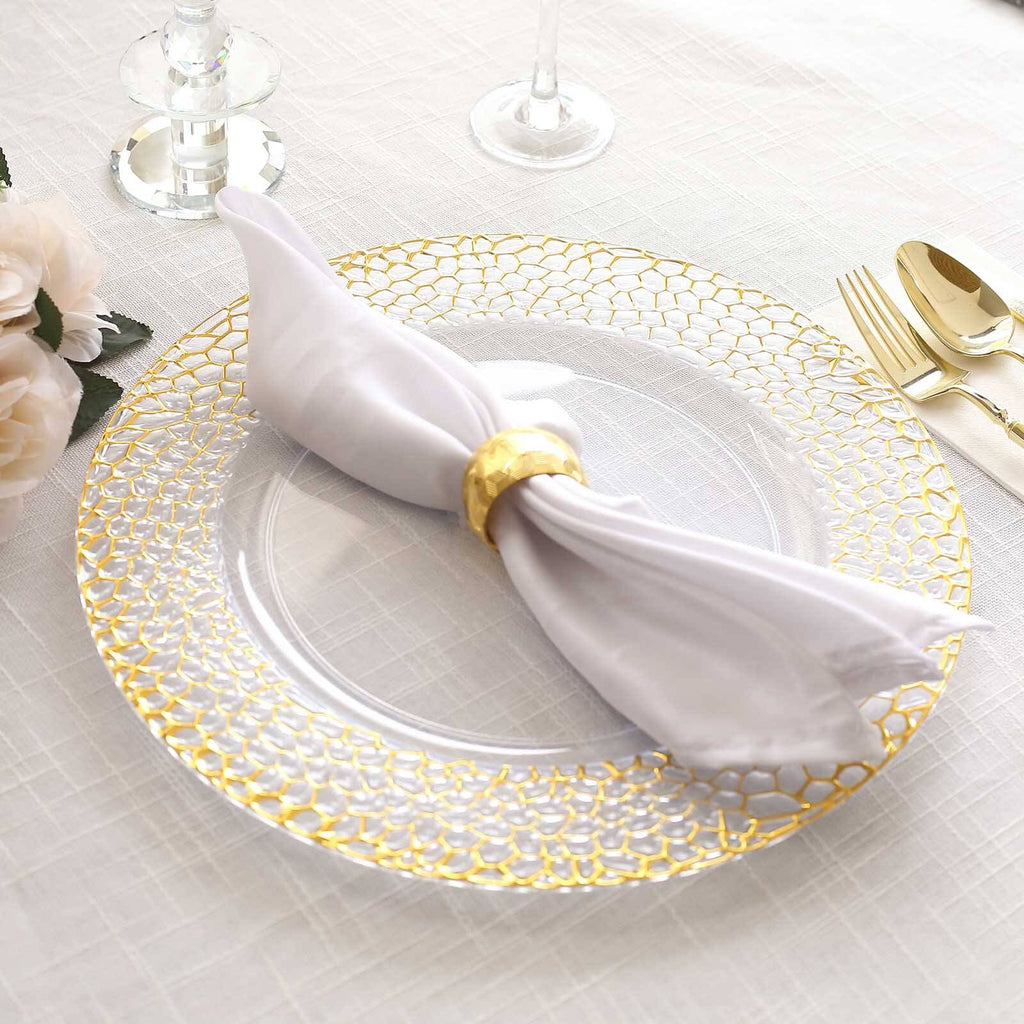 6 - Pack Acrylic Round Charger Plates 13" in Clear with Gold Hammered Rim, Decorative Plastic Charger Tableware - Bell Racket Store