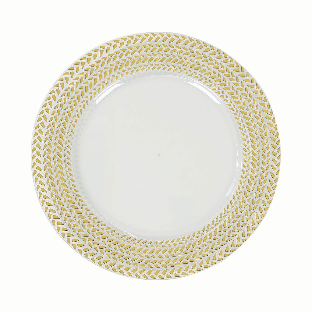 6 - Pack Acrylic Round Charger Plates 13" in Clear with Gold Wheat Pattern Rim, Stylish Dinner Party Charger Tableware - Bell Racket Store