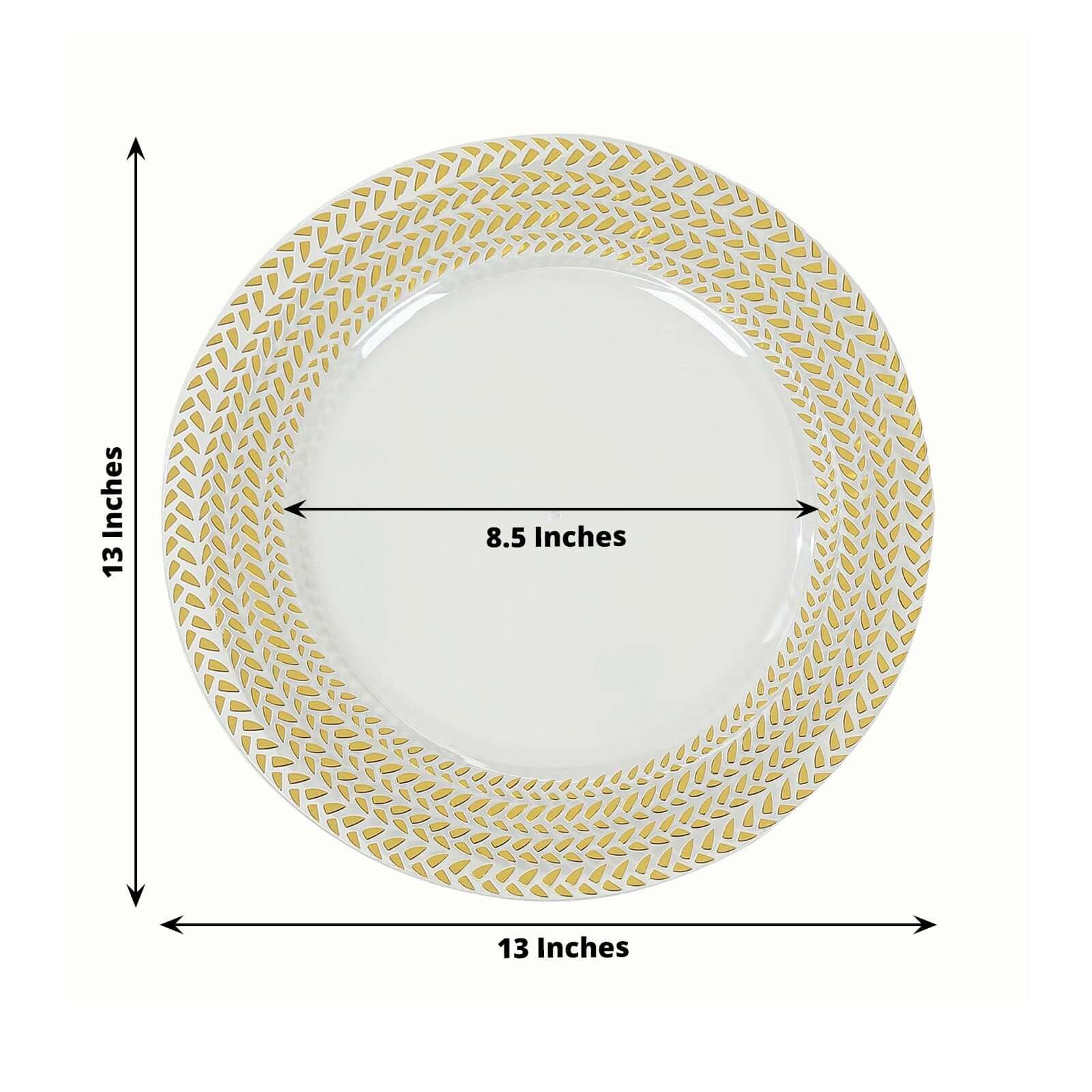 6 - Pack Acrylic Round Charger Plates 13" in Clear with Gold Wheat Pattern Rim, Stylish Dinner Party Charger Tableware - Bell Racket Store