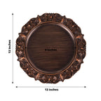 6 - Pack Acrylic Round Charger Plates 13" in Dark Brown with Aristocrat Retro Baroque Rim, Ornate Plastic Decorative Chargers - Bell Racket Store