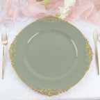 6 - Pack Acrylic Round Charger Plates 13" in Dusty Sage Green with Gold Embossed Baroque Rim, Antique Decorative Dinner Party Charger Tableware - Bell Racket Store