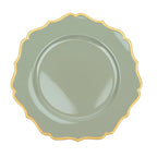 6 - Pack Acrylic Round Charger Plates 13" in Dusty Sage Green with Gold Scalloped Rim, Decorative Dinner Party Plastic Charger Tableware - Bell Racket Store