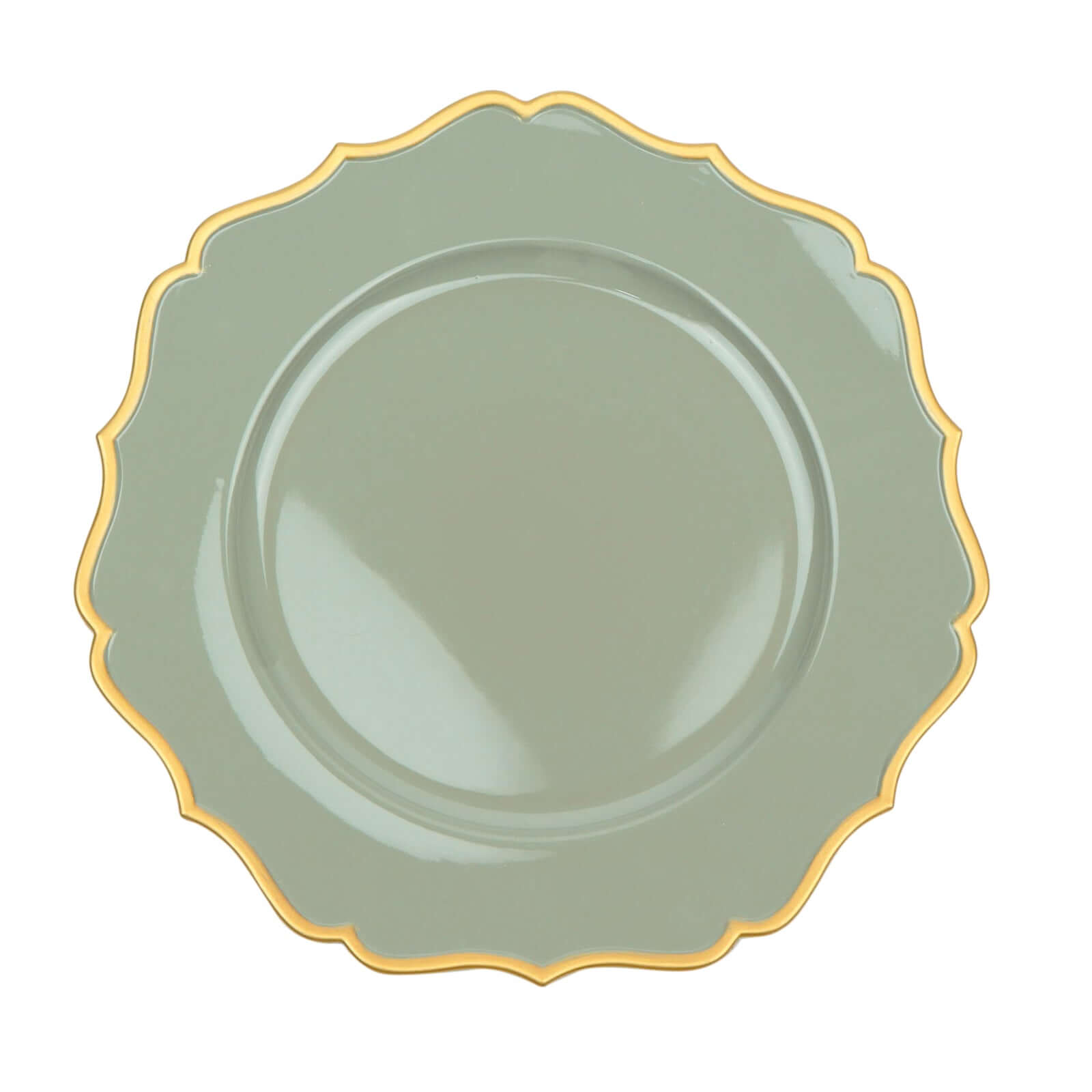 6 - Pack Acrylic Round Charger Plates 13" in Dusty Sage Green with Gold Scalloped Rim, Decorative Dinner Party Plastic Charger Tableware - Bell Racket Store