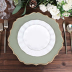 6 - Pack Acrylic Round Charger Plates 13" in Dusty Sage Green with Gold Scalloped Rim, Decorative Dinner Party Plastic Charger Tableware - Bell Racket Store