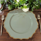 6 - Pack Acrylic Round Charger Plates 13" in Dusty Sage Green with Gold Scalloped Rim, Decorative Dinner Party Plastic Charger Tableware - Bell Racket Store