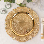 6 - Pack Acrylic Round Charger Plates 13" in Gold Floral Embossed with Scalloped Rim, Plastic Decorative Charger Tableware - Bell Racket Store