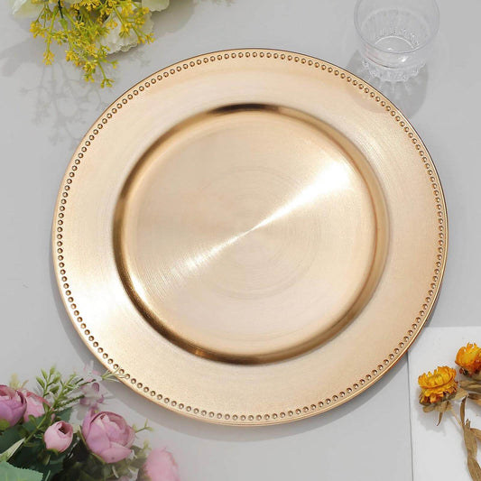 6 - Pack Acrylic Round Charger Plates 13" in Gold with Beaded Rim, Dinner Charger Event Tabletop Decor - NestOCart