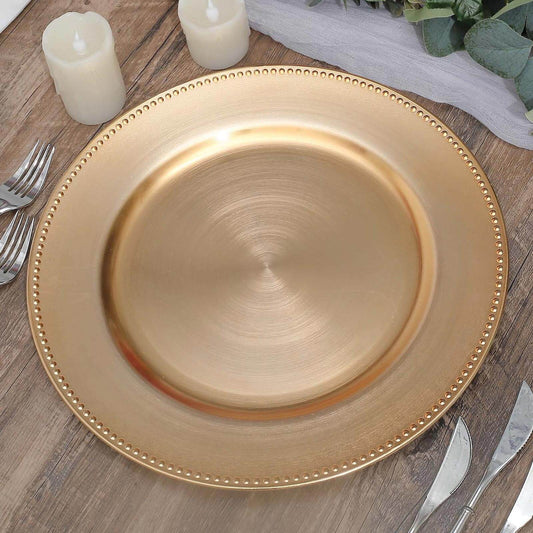 6 - Pack Acrylic Round Charger Plates 13" in Gold with Beaded Rim, Dinner Charger Event Tabletop Decor - NestOCart