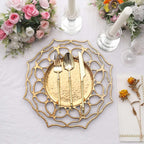 6 - Pack Acrylic Round Charger Plates 13" in Gold with Floral Cutout Design, Hollow Flower Plastic Decorative Dinner Party Charger Tableware - Bell Racket Store