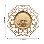 6 - Pack Acrylic Round Charger Plates 13" in Gold with Floral Cutout Design, Hollow Flower Plastic Decorative Dinner Party Charger Tableware - Bell Racket Store