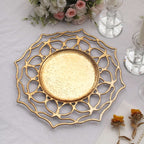 6 - Pack Acrylic Round Charger Plates 13" in Gold with Floral Cutout Design, Hollow Flower Plastic Decorative Dinner Party Charger Tableware - Bell Racket Store